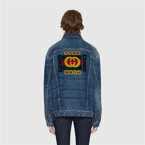 oversize denim jacket with patches gucci|Gucci Denim Jackets for Men .